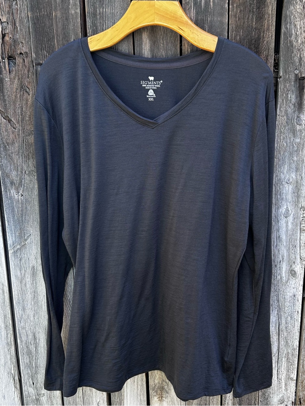 Segments Merino Wool V Neck Long Sleeve Tee Top Gray XXL